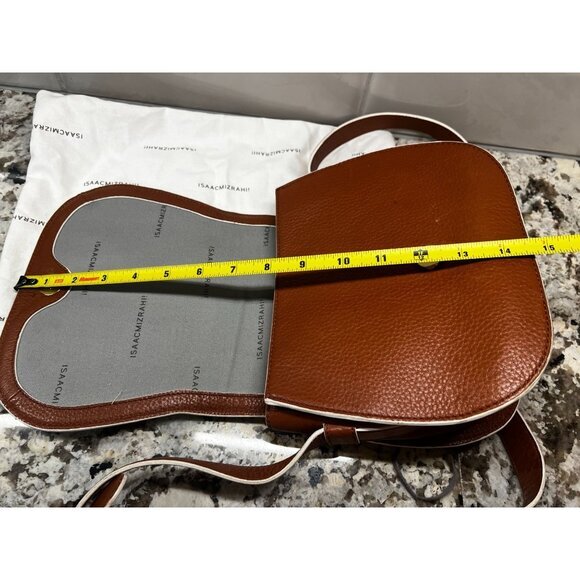 Isaac Mizrahi Crossbody Saddle Bag Leather & Faux Leather Brown &‎ White - Picture 9 of 12